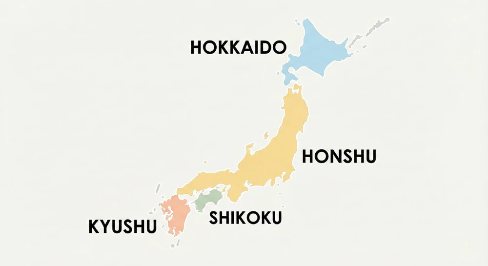 Map highlighting Japan’s four main islands