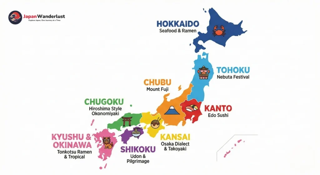 Map showing regional cultural differences in Japan
