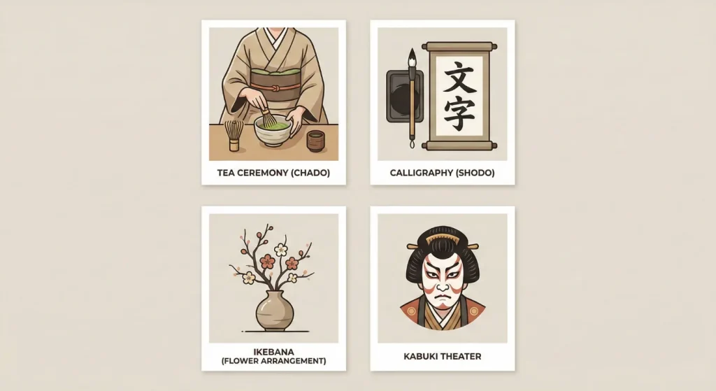 Traditional Japanese arts practiced with focus and precision