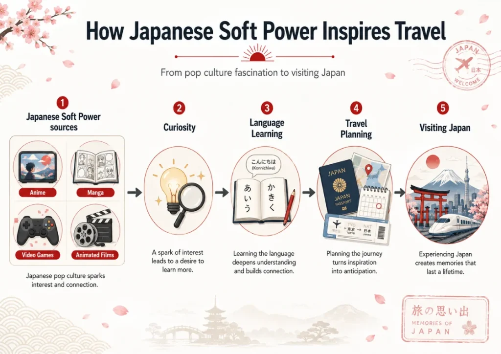Timeline showing how Japanese pop culture inspires travel