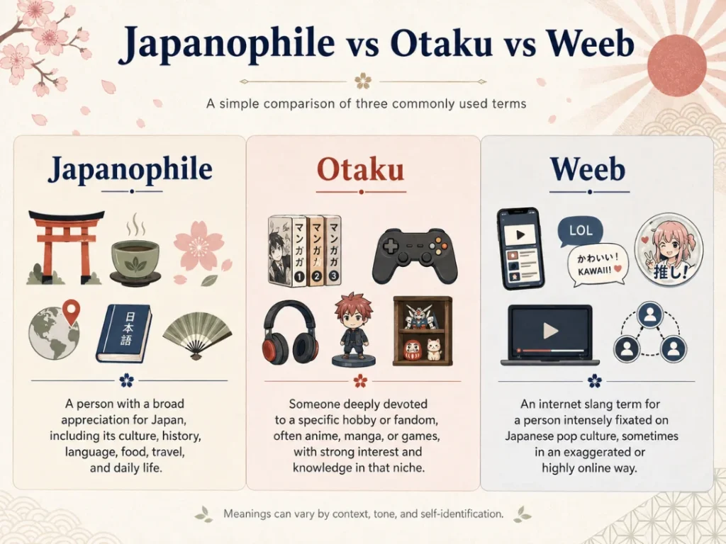 Comparison chart explaining Japanophile otaku and weeb